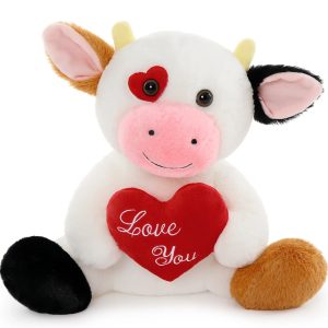 12in Cow Plush with Heart Soft Stuffed Toy Gift for Valentine