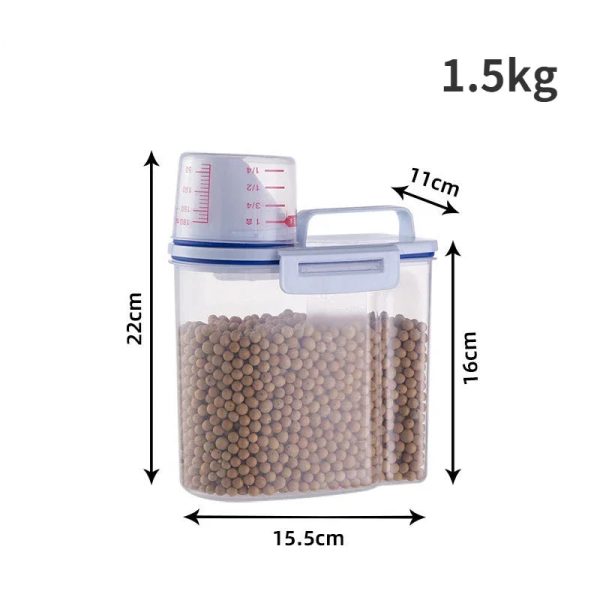 1.5kg/2kg Dog Cat Food Pail Plastic Storage Tank with Measuring Cup Container 1.5kg/2kg Dog Cat Food Pail Plastic Storage Tank with Measuring Cup Container