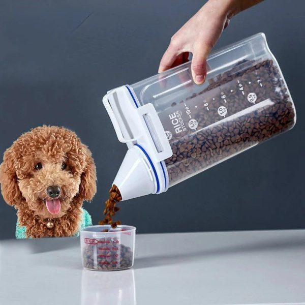 1.5kg/2kg Dog Cat Food Pail Plastic Storage Tank with Measuring Cup Container 1.5kg/2kg Dog Cat Food Pail Plastic Storage Tank with Measuring Cup Container