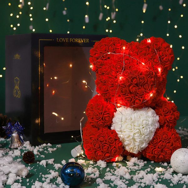 25cm Artificial Rose Teddy Bear with Decorative Light 25cm Artificial Rose Teddy Bear with Decorative Light