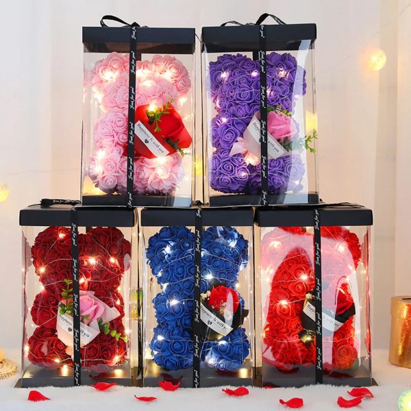 25cm Teddy Rose Bear with Lighted Box Artificial Flower Gift for Valentine's Day and Special Occasions 25cm Teddy Rose Bear with Lighted Box Artificial Flower Gift for Valentine's Day and Special Occasions
