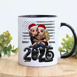 3D Effect Biker Couple Christmas - Personalized Mug - Gift For Bikers, Gift For Him, For Her
