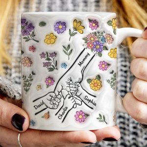 3D Inflated Effect Mother Children Hands Personalized Mug, Heartfelt Gift for Mom