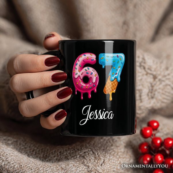 67 Ice Cream Drip Personalized Mug, Six Seven Colorful Sprinkles Meme Gift with Custom Name 67 Ice Cream Drip Personalized Mug, Six Seven Colorful Sprinkles Meme Gift with Custom Name
