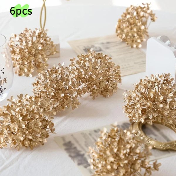 6pcs Gold Dried Hydrangea Flowers Luxury Artificial Decor for Home and Events 6pcs Gold Dried Hydrangea Flowers Luxury Artificial Decor for Home and Events