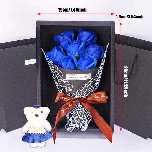 7-Rose Soap Bouquet with Little Bear Gift Box – Creative Gift for Valentine's Day, Mother's Day, Birthday