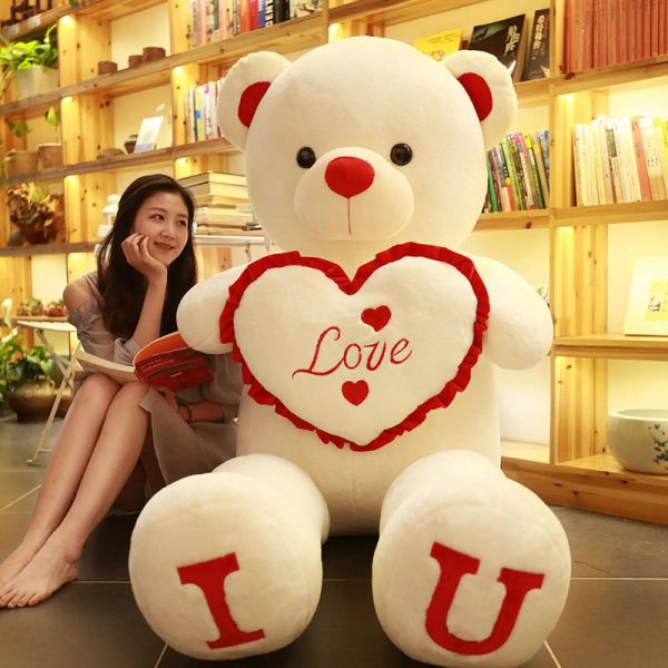 80/100cm I Love You Teddy Bear Plush – Large Soft Stuffed Toy for Kids, Girlfriend, or Valentine’s Day