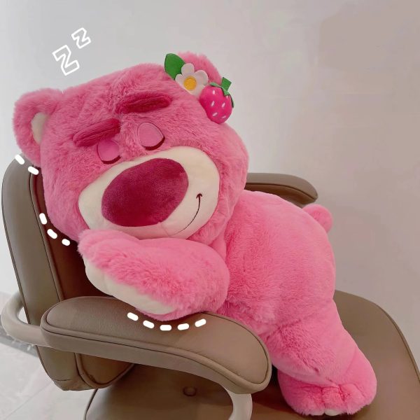 80cm Sleeping Strawberry Bear Plush Pillow