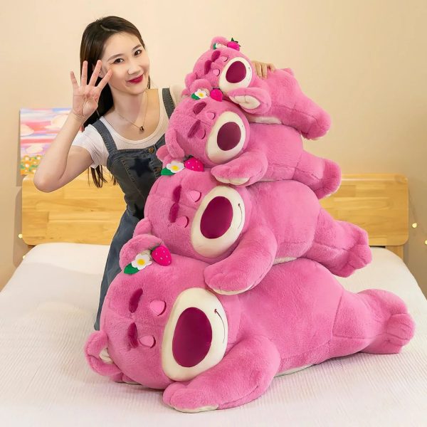 80cm Sleeping Strawberry Bear Plush Pillow