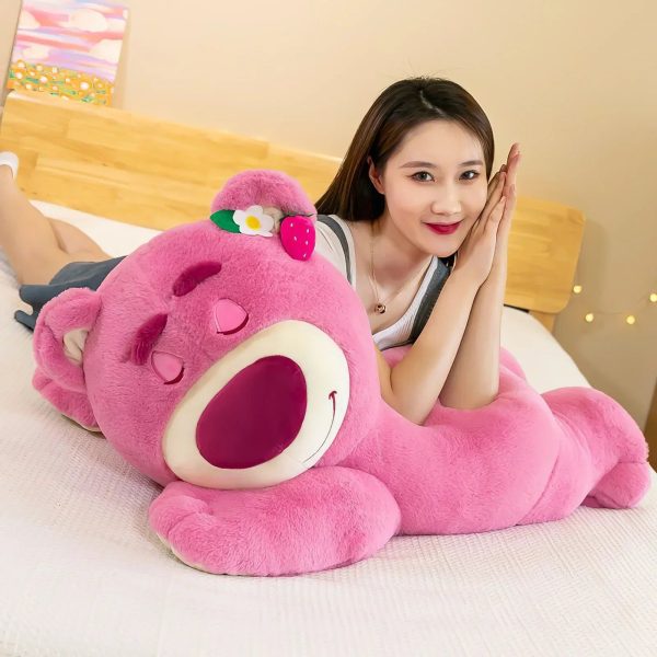 80cm Sleeping Strawberry Bear Plush Pillow