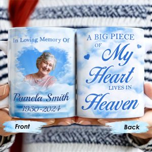 A Big Piece Of My Heart Lives In Heaven With Clouds And Hearts - Personalized Custom Coffee Mug - HME152_MG