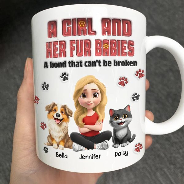 A Girl And Her Fur Babies - 3D Inflated Effect Printed, Personalized Mug A Girl And Her Fur Babies - 3D Inflated Effect Printed, Personalized Mug