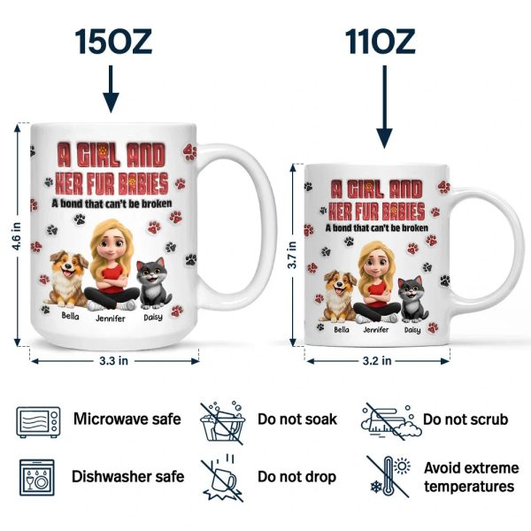 A Girl And Her Fur Babies - 3D Inflated Effect Printed, Personalized Mug A Girl And Her Fur Babies - 3D Inflated Effect Printed, Personalized Mug