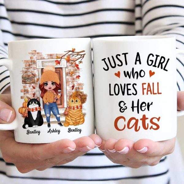 A Girl Loves Fall Season And Cats Personalized Mug A Girl Loves Fall Season And Cats Personalized Mug