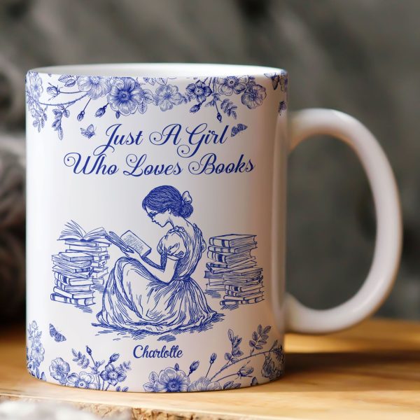 A Girl Who Loves Books Toile De Jouy - Personalized Mug A Girl Who Loves Books Toile De Jouy - Personalized Mug