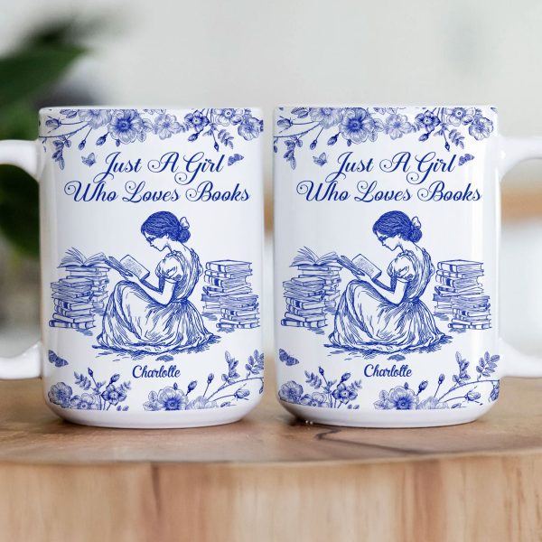 A Girl Who Loves Books Toile De Jouy - Personalized Mug A Girl Who Loves Books Toile De Jouy - Personalized Mug