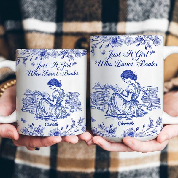 A Girl Who Loves Books Toile De Jouy - Personalized Mug A Girl Who Loves Books Toile De Jouy - Personalized Mug