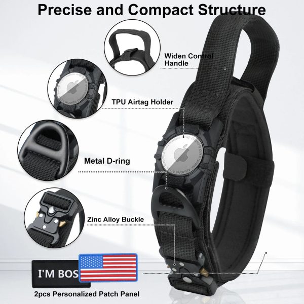 AirTag Dog Collar with Handle, Tactical Dog Collar for Large Medium Dogs AirTag Dog Collar with Handle, Tactical Dog Collar for Large Medium Dogs