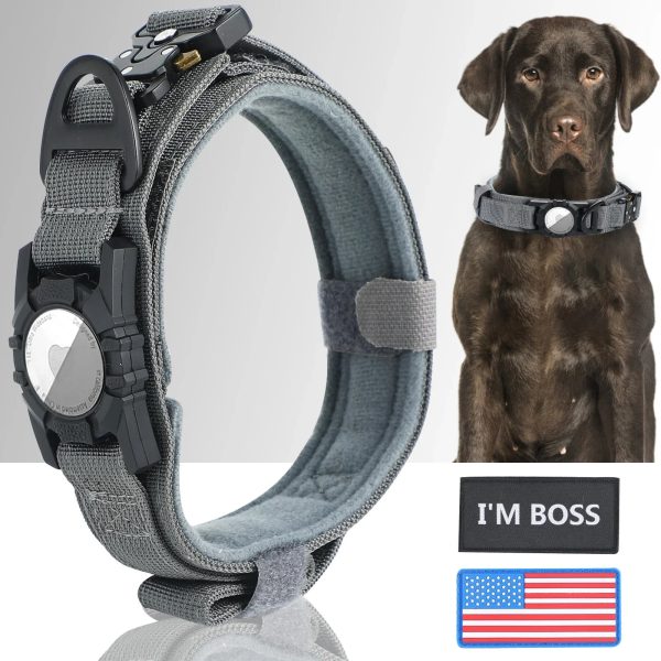 AirTag Dog Collar with Handle, Tactical Dog Collar for Large Medium Dogs AirTag Dog Collar with Handle, Tactical Dog Collar for Large Medium Dogs