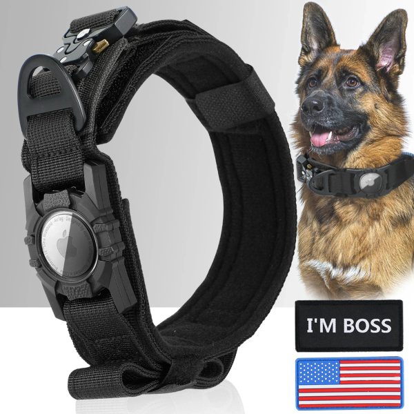 AirTag Dog Collar with Handle, Tactical Dog Collar for Large Medium Dogs AirTag Dog Collar with Handle, Tactical Dog Collar for Large Medium Dogs