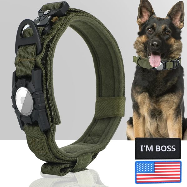 AirTag Dog Collar with Handle, Tactical Dog Collar for Large Medium Dogs AirTag Dog Collar with Handle, Tactical Dog Collar for Large Medium Dogs