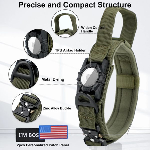 AirTag Dog Collar with Handle, Tactical Dog Collar for Large Medium Dogs AirTag Dog Collar with Handle, Tactical Dog Collar for Large Medium Dogs