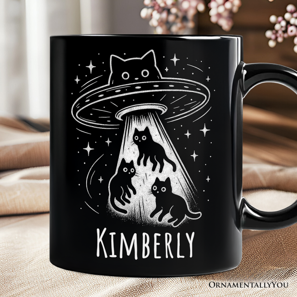 Alien Cat Abduction Personalized Mug, Funny UFO Space Cats Cosmic Gift with Custom Name Alien Cat Abduction Personalized Mug, Funny UFO Space Cats Cosmic Gift with Custom Name