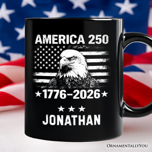 America 250 Freedom Flag Eagle Personalized Mug, 4th of July USA Patriotic Gift with Custom Name