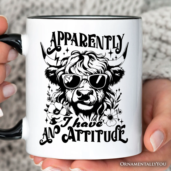 Apparently I Have an Attitude Highland Cow Valentine Personalized Mug, Sarcastic Western Funny Gift with Custom Name Apparently I Have an Attitude Highland Cow Valentine Personalized Mug, Sarcastic Western Funny Gift with Custom Name