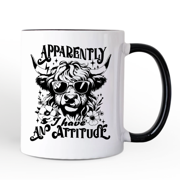 Apparently I Have an Attitude Highland Cow Valentine Personalized Mug, Sarcastic Western Funny Gift with Custom Name Apparently I Have an Attitude Highland Cow Valentine Personalized Mug, Sarcastic Western Funny Gift with Custom Name