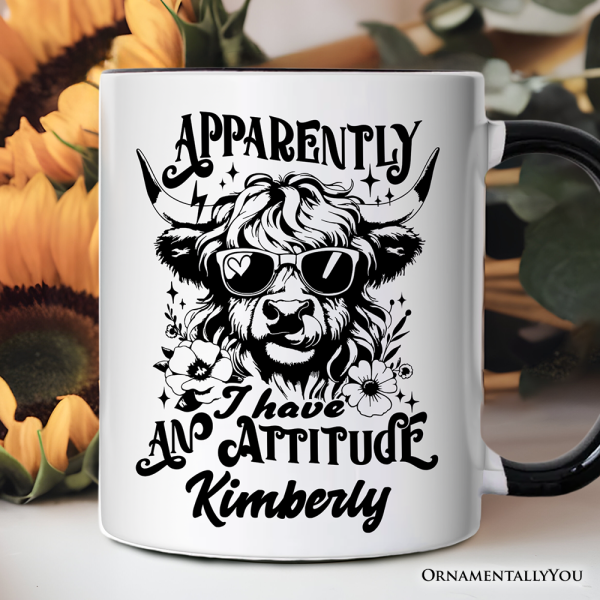 Apparently I Have an Attitude Highland Cow Valentine Personalized Mug, Sarcastic Western Funny Gift with Custom Name Apparently I Have an Attitude Highland Cow Valentine Personalized Mug, Sarcastic Western Funny Gift with Custom Name