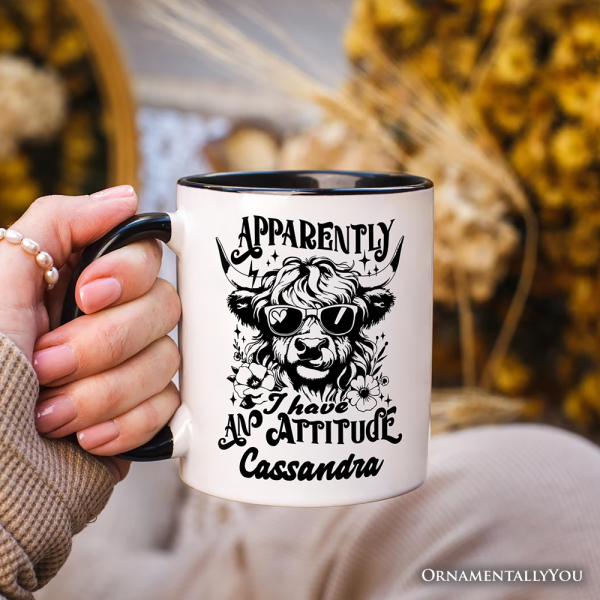 Apparently I Have an Attitude Highland Cow Valentine Personalized Mug, Sarcastic Western Funny Gift with Custom Name Apparently I Have an Attitude Highland Cow Valentine Personalized Mug, Sarcastic Western Funny Gift with Custom Name