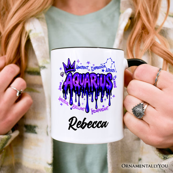 Aquarius Graffiti Zodiac Personalized Mug, Street Style Astrology Horoscope Gift with Custom Name Aquarius Graffiti Zodiac Personalized Mug, Street Style Astrology Horoscope Gift with Custom Name