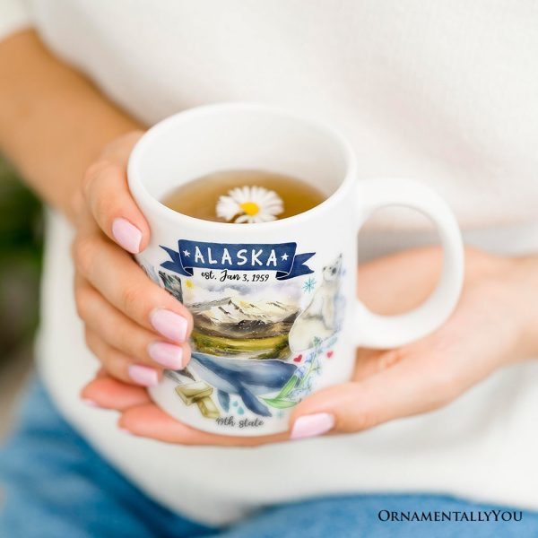 Artistic Alaska State Themes and Landmarks Personalized Mug With Custom Name