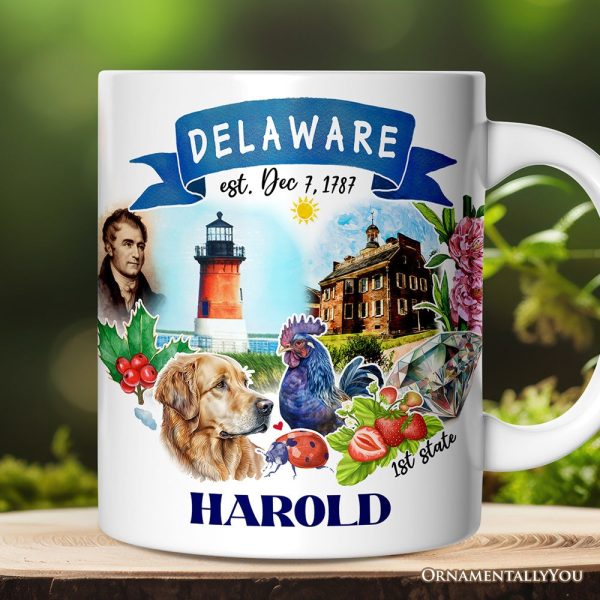Artistic Delaware State Themes and Landmarks Personalized Mug With Custom Name Artistic Delaware State Themes and Landmarks Personalized Mug With Custom Name