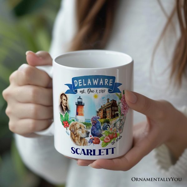 Artistic Delaware State Themes and Landmarks Personalized Mug With Custom Name Artistic Delaware State Themes and Landmarks Personalized Mug With Custom Name