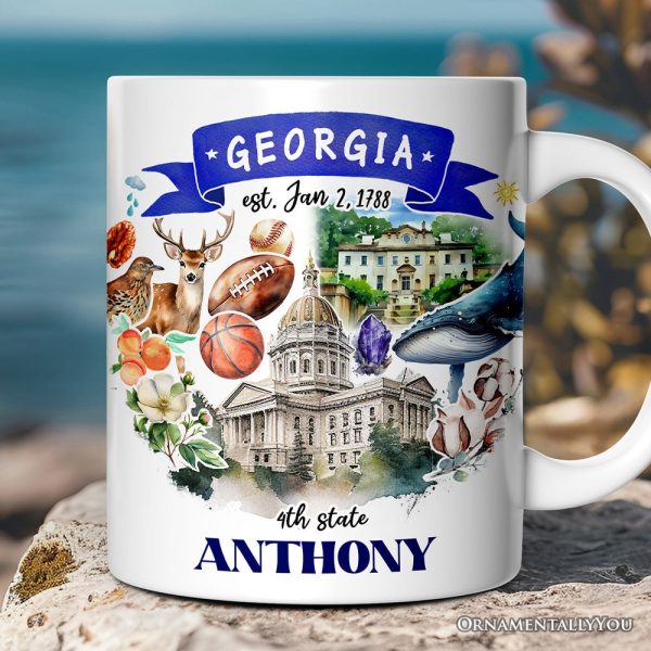 Artistic Georgia State Themes and Landmarks Personalized Mug With Custom Name Artistic Georgia State Themes and Landmarks Personalized Mug With Custom Name