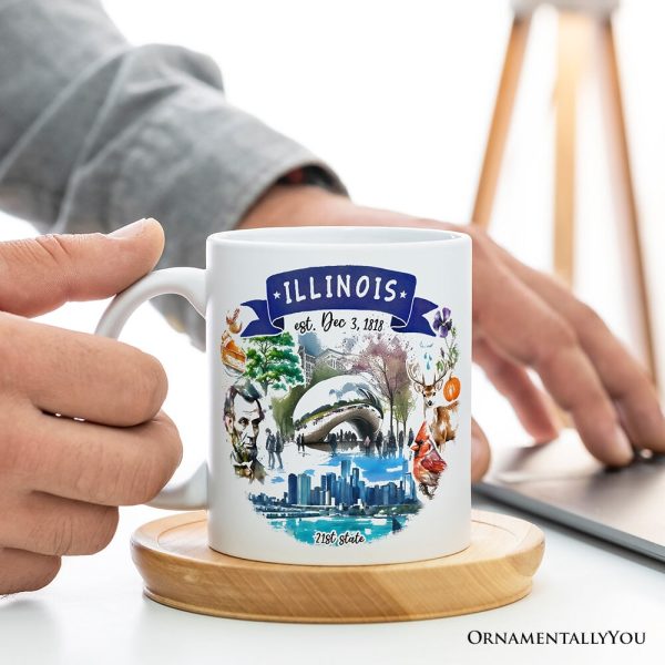 Artistic Illinois State Themes and Landmarks Personalized Mug With Custom Name Artistic Illinois State Themes and Landmarks Personalized Mug With Custom Name