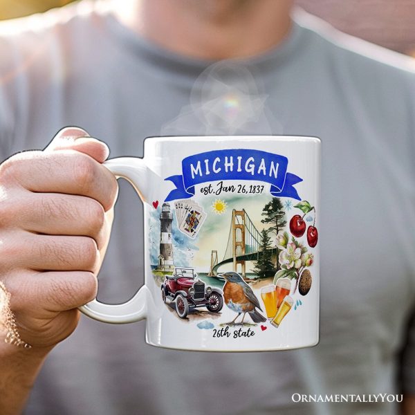 Artistic Michigan State Themes and Landmarks Personalized Mug With Custom Name Artistic Michigan State Themes and Landmarks Personalized Mug With Custom Name