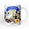 Artistic Michigan State Themes and Landmarks Personalized Mug With Custom Name Artistic Michigan State Themes and Landmarks Personalized Mug With Custom Name
