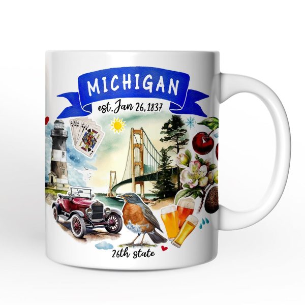 Artistic Michigan State Themes and Landmarks Personalized Mug With Custom Name Artistic Michigan State Themes and Landmarks Personalized Mug With Custom Name