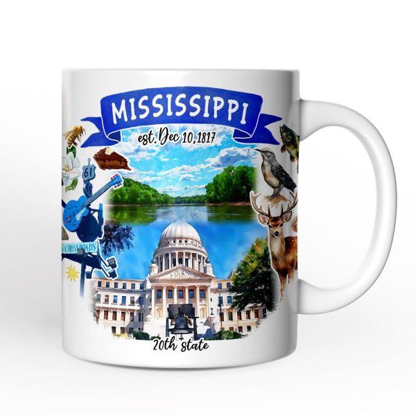 Artistic Mississippi State Themes and Landmarks Personalized Mug With Custom Name Artistic Mississippi State Themes and Landmarks Personalized Mug With Custom Name