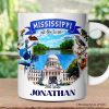 Artistic Mississippi State Themes and Landmarks Personalized Mug With Custom Name Artistic Mississippi State Themes and Landmarks Personalized Mug With Custom Name