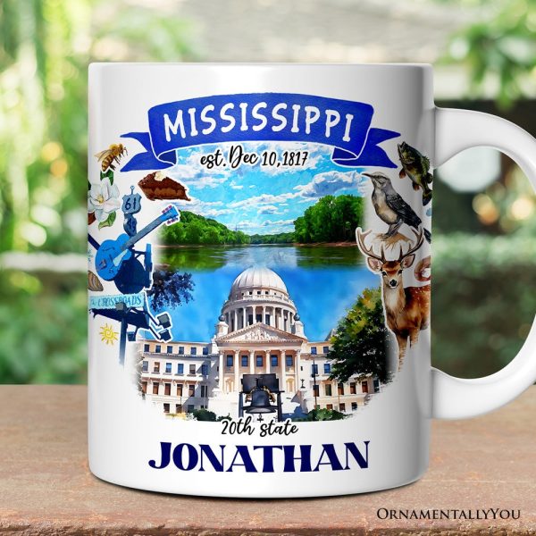 Artistic Mississippi State Themes and Landmarks Personalized Mug With Custom Name Artistic Mississippi State Themes and Landmarks Personalized Mug With Custom Name