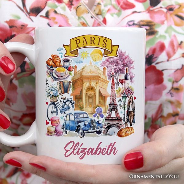 Artistic Paris Culture and Landmarks Personalized Mug, Classical France Gift and Souvenir with Custom Name Artistic Paris Culture and Landmarks Personalized Mug, Classical France Gift and Souvenir with Custom Name