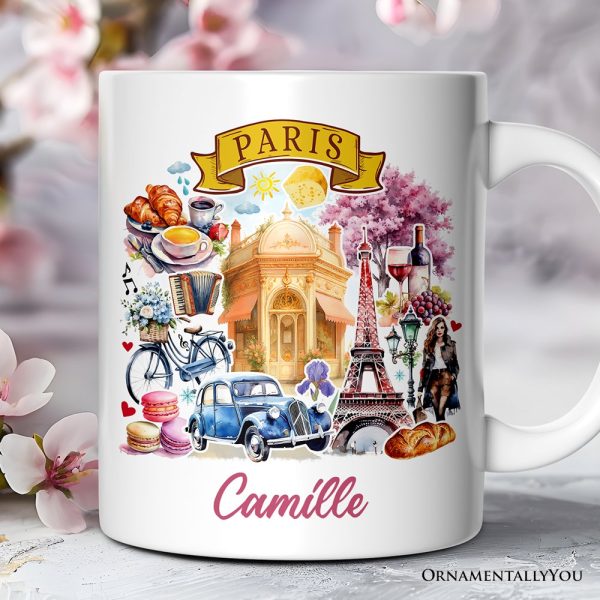 Artistic Paris Culture and Landmarks Personalized Mug, Classical France Gift and Souvenir with Custom Name Artistic Paris Culture and Landmarks Personalized Mug, Classical France Gift and Souvenir with Custom Name