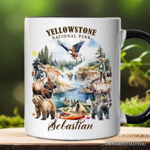 Artistically Vibrant Yellowstone National Park Personalized Mug, Wildlife and Nature Gift and Souvenir with Custom Name