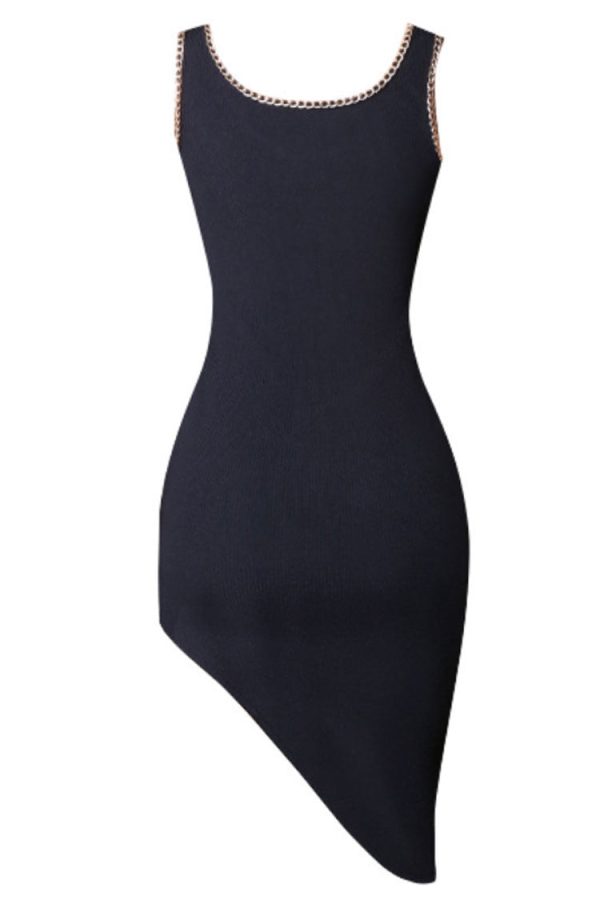 Asymmetric Chain Detail Sleeveless Bandage Party Dress - Black Asymmetric Chain Detail Sleeveless Bandage Party Dress - Black