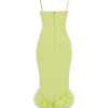 Asymmetric Neckline Feather Trim Midi Dress Asymmetric Neckline Feather Trim Midi Dress