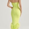 Asymmetric Neckline Feather Trim Midi Dress Asymmetric Neckline Feather Trim Midi Dress